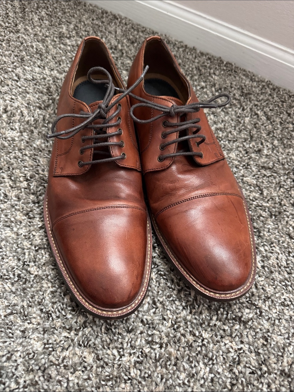 Blake McKay cognac brown leather cap-toe Oxford dress shoes
